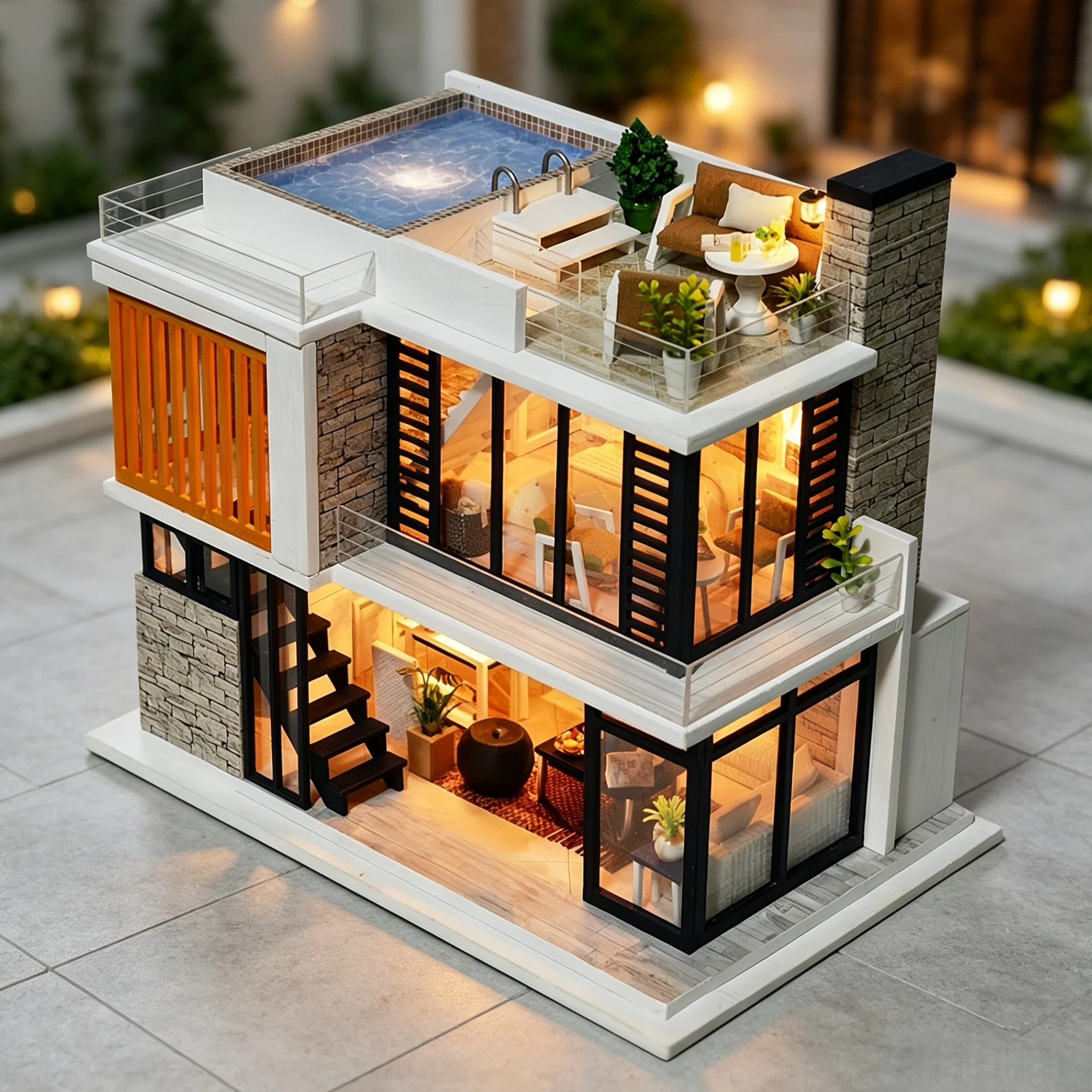 DIY Wooden Florence Modern Villa Cottage Miniature Dollhouse 3D Puzzle Assembly Model Kits for Adults Birthday Gifts Home Decor