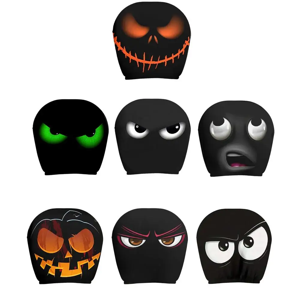 2 قطعة غطاء مسند الرأس لمقعد السيارة العالمي المضحك الكرتون طباعة ديكور السيارة الداخلي لعيد الهالوين عيد الميلاد عطلة المهرجان #5