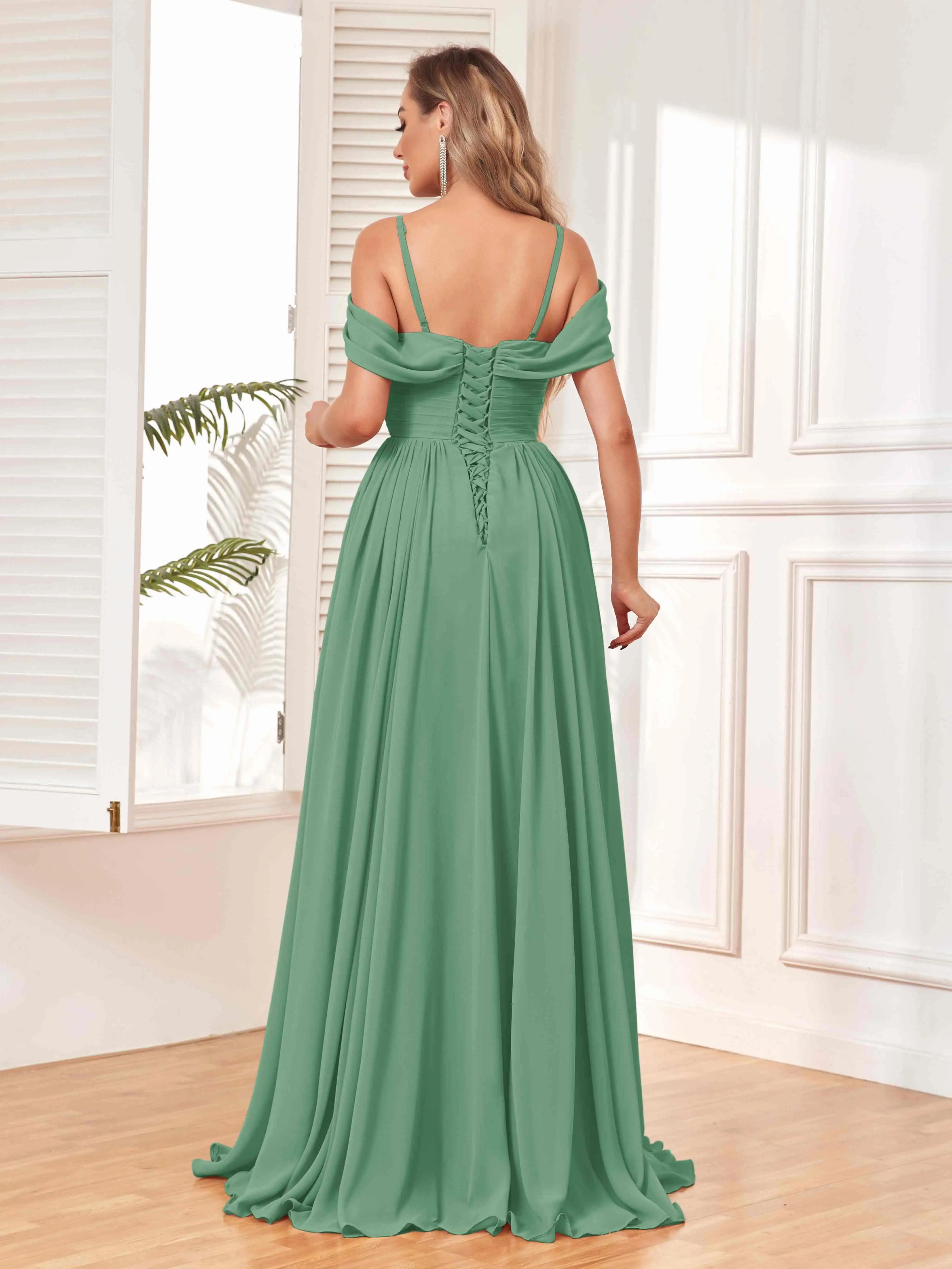 Simple Customized Bridesmaid Dresses With Pockets Chiffon Spaghetti Straps Adjustable Pleats Prom Dress Wedding Guest Dress New