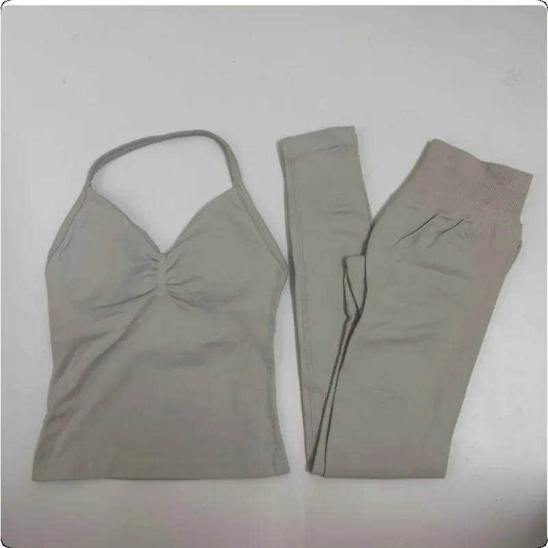 2 قطعة اليوغا مجموعة السيدات الصالة الرياضية التدريب طماق و الرقبة تانك اليوغا اللياقة البدنية سلس مجموعة بيلاتيس الملابس تجريب ملابس رياضية