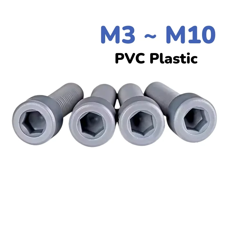 Grey PVC M3 ~ M10 Cup Head Hexagon Screw Resistant Anti-Corrosion Plastic Hex Socket Head Cap Bolt Insulation