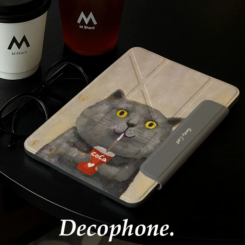 Cute Cat Drinking CokeMagnetic Buckle 720° Magnetic Ring Tablet Case For iPad Pro12.9 13 M4 M5case8.3 9.7 10.2 7th-11th Air8