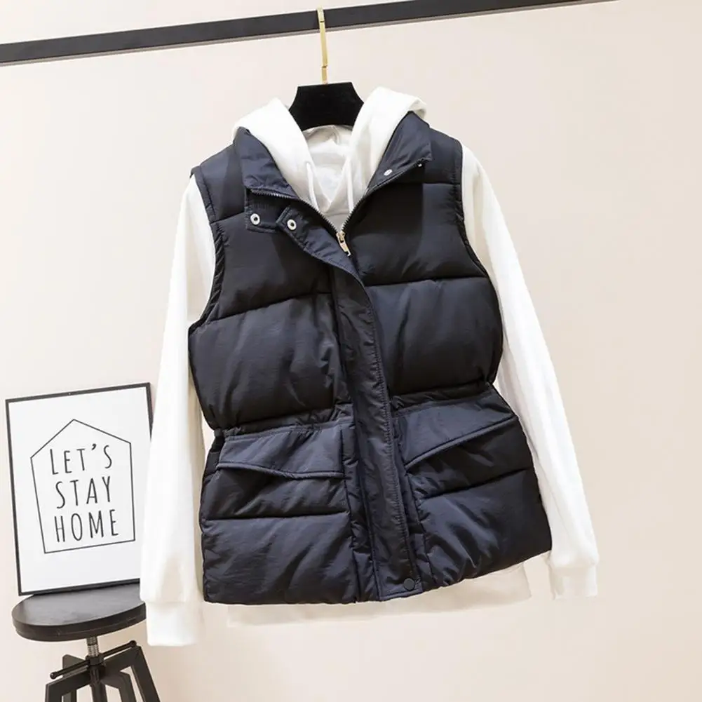 Casual Sleeveless Jacket Women's Winter Padded Vest with Stand Collar Zipper Closure Windproof Outdoor Down Coat for Heat