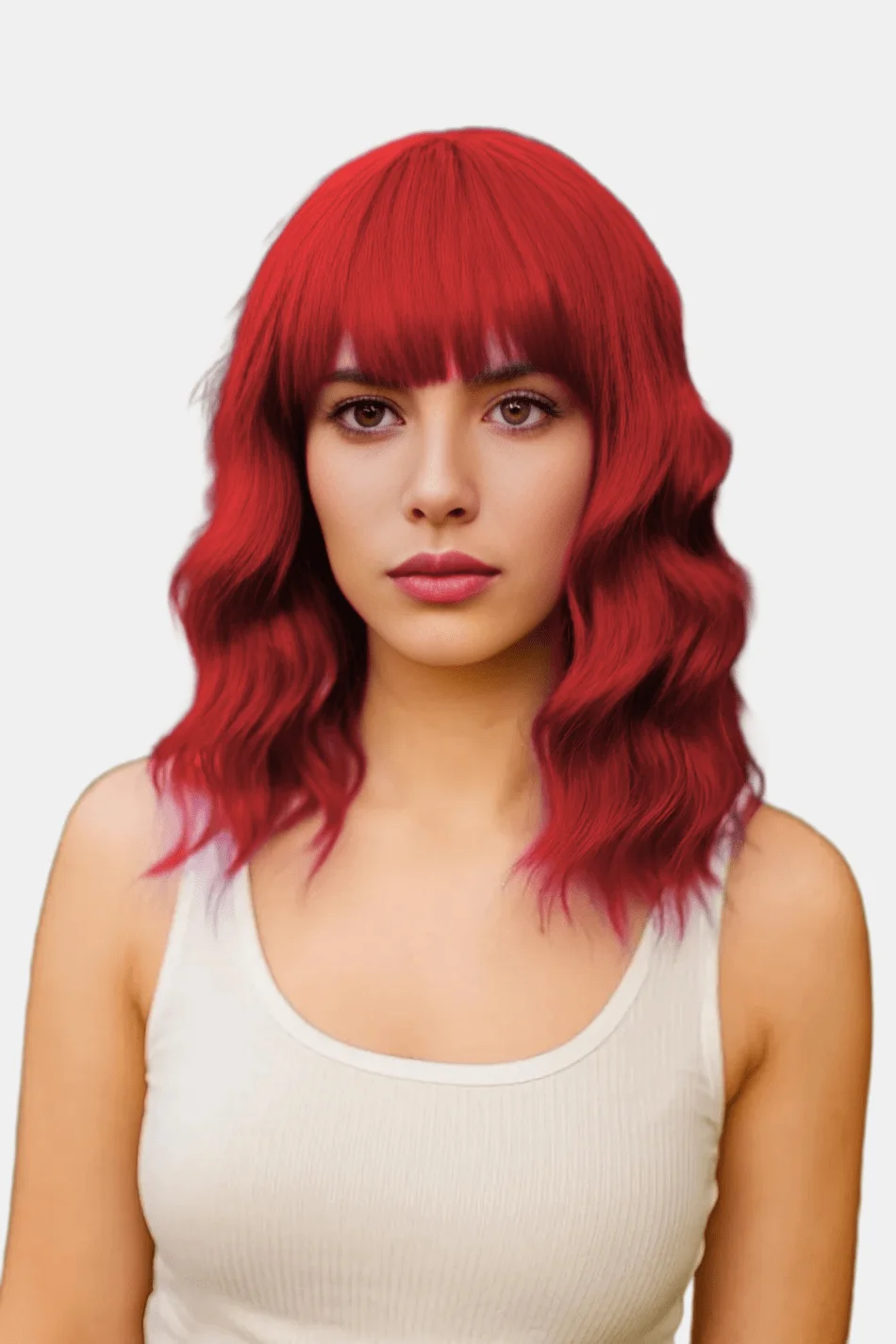 

Красный волнистый парик с челкой, фасон боб, 14 дюймов, кудрявые волосы, парики для женщин, реалистичный стиль длиной до плеч, синтетический термостойкий парик, подходит для