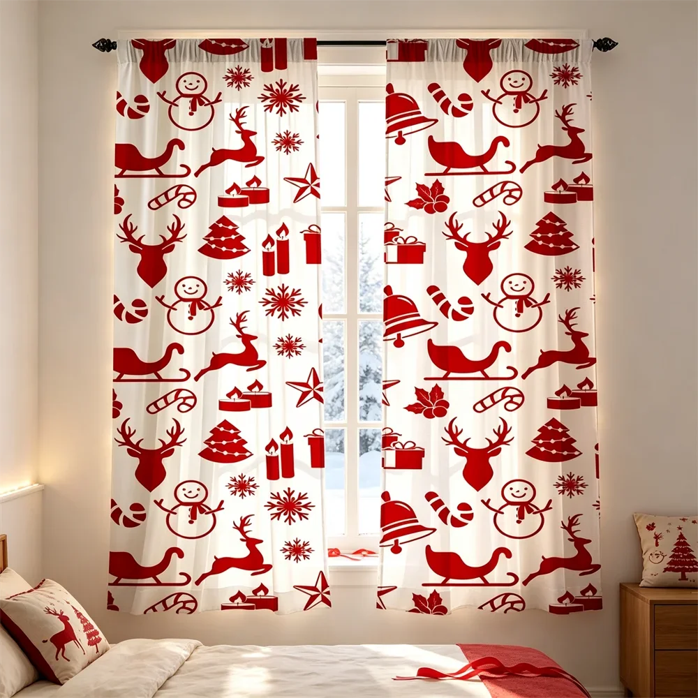 Cute Christmas Holiday Curtain Panels Festive Red Snowman Reindeer Xmas Window Drapes for Seasonal Home Decor