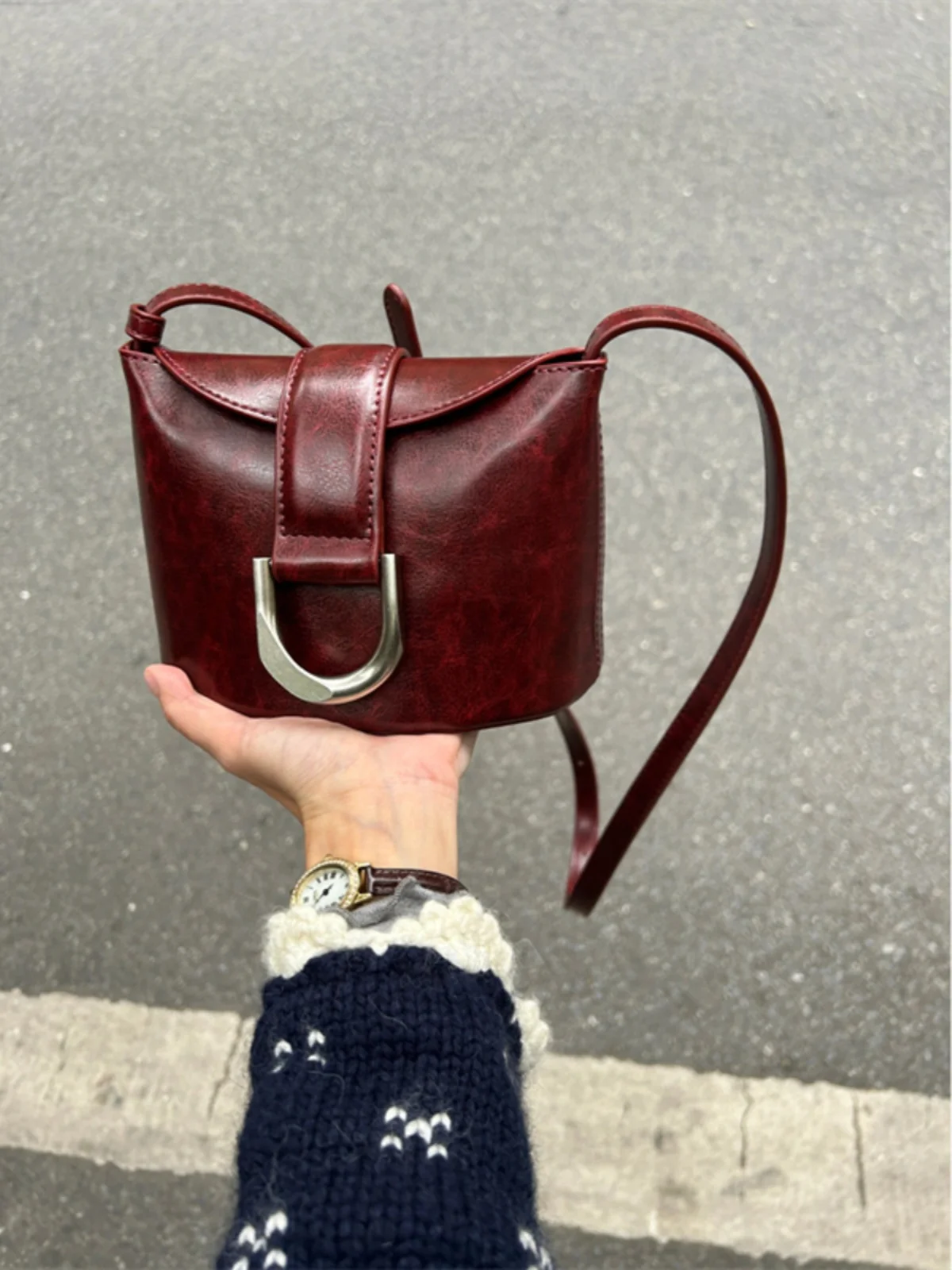 High Sense Bag Women 2024 New  Shoulder French Fries Bag Retro Maillard Shoulder Bag All-Match Bucket Bag