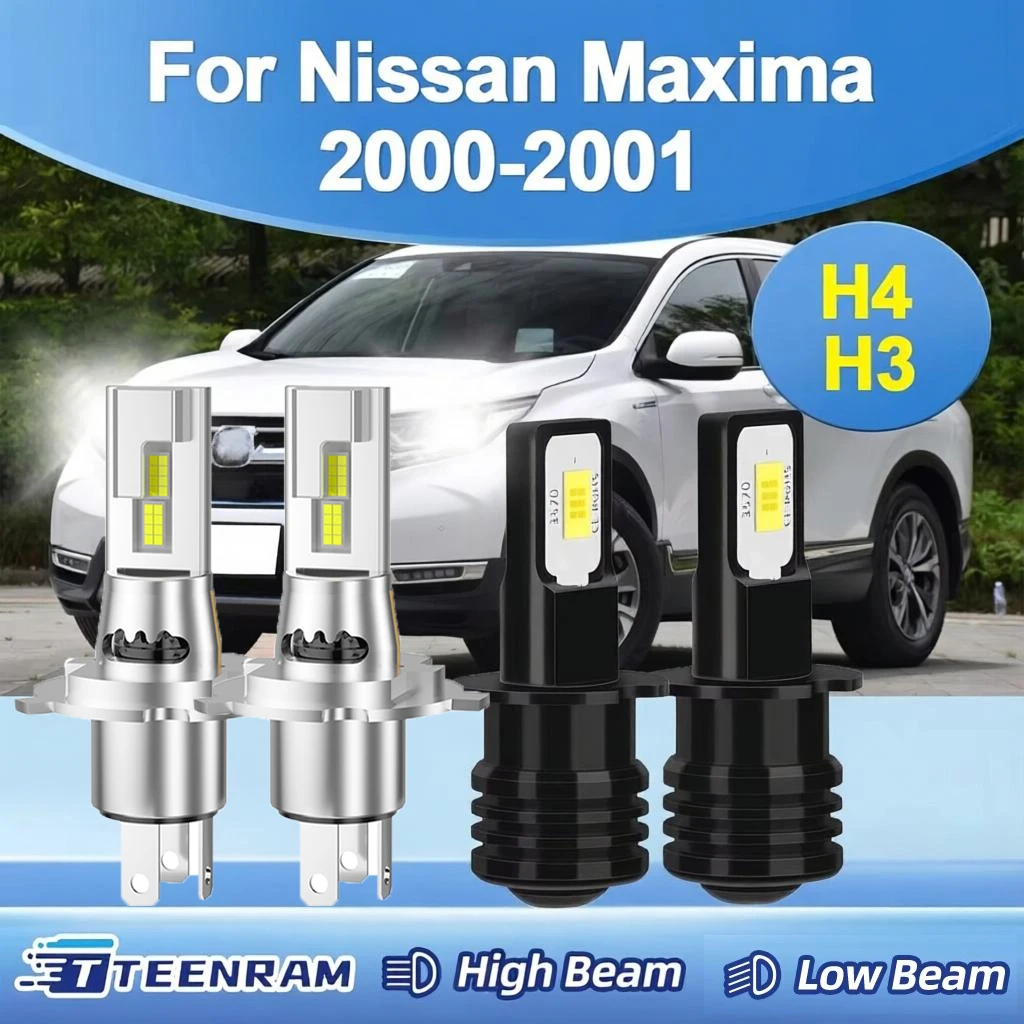 

Для Nissan Maxima 2000-2001: Фары H4 (ближний/дальний свет) с вентилятором, светодиодные противотуманные фары H3, DC12V-24V, 12000LM, 3570 CSP, беспроводные.