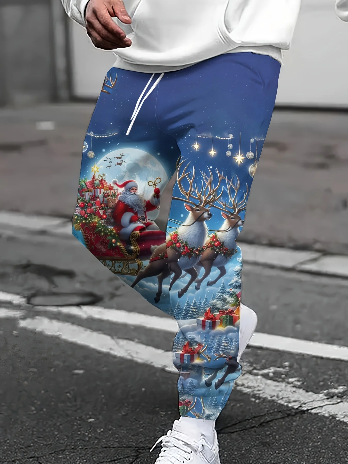 

2025 Hot selling New Men's Autumn Elderly Snow Deer Printed Soft and Comfortable Drawstring Pants Outdoor Party Pants