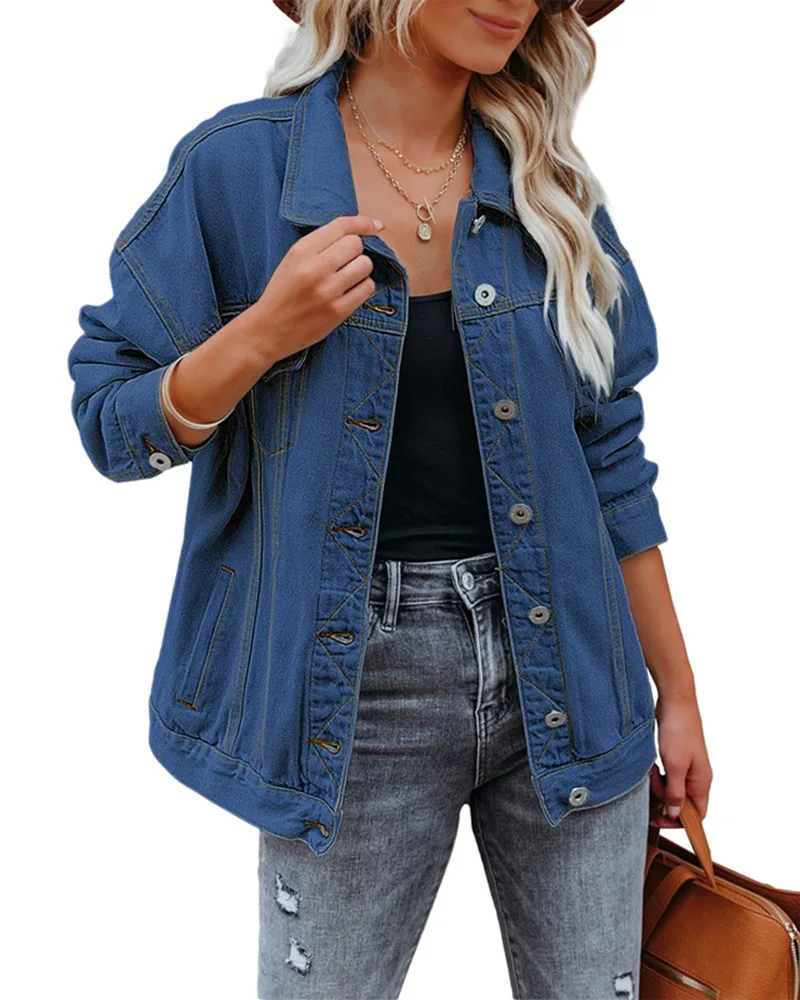 Moto Biker Women Cowboy Coats Jackets Fashion Denim Jacket Women's Lapel Long Sleeved Cotton Jacket Top Women's Clothing