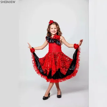 Spaans Meisje Traditioneel Flamencodansereskostuum Kindermaskerade Optreden Outfits Carnaval Feestpodium Met Verkleedkleding