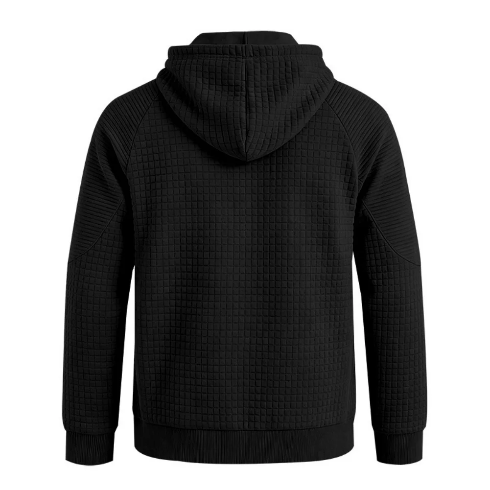 Solid Color Waffle Knit Hooded Sweatshirt for Men with Long Sleeves and Regular for Fit Designed for Summer and Mobility