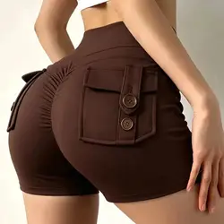 Yoga Shorts for Women Pocket Scrunched Butt Gym Leggings High Waist Push Up Tights Sexy Booty Sports Shorts Fitness