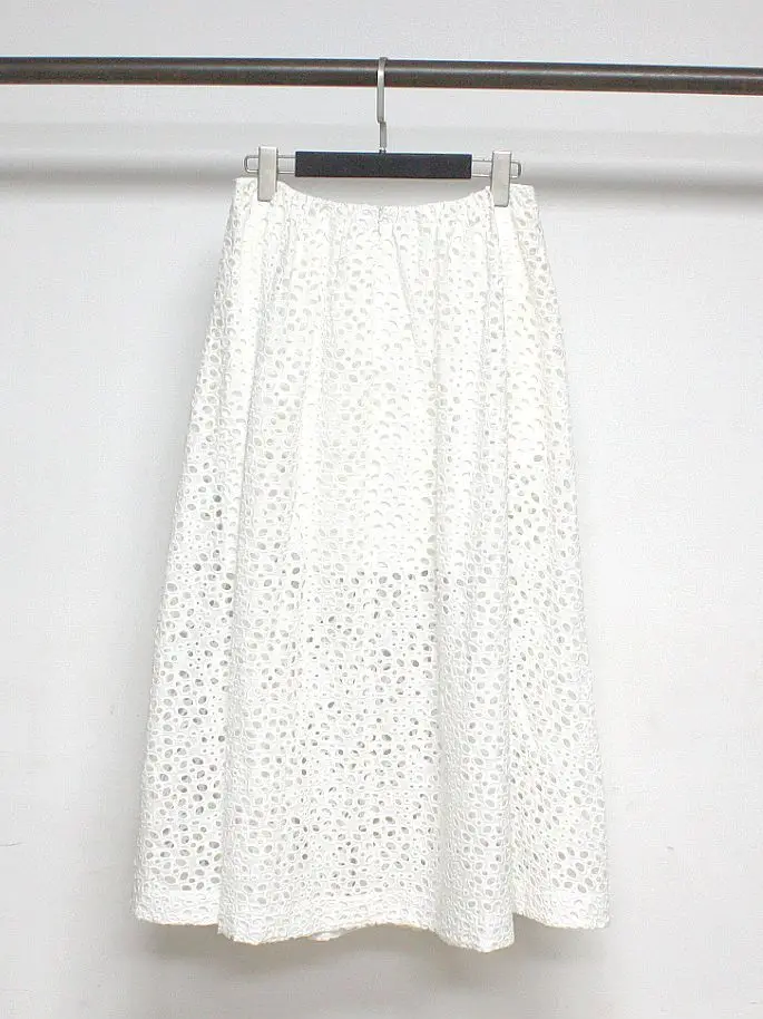 Withered White Cotton Medium Long Mesh Embroidery High Waisted Pleated Skirt With Large Swing High Waisted Skirt