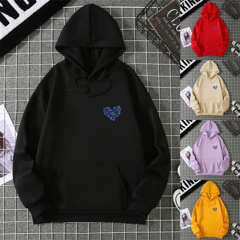 Simple style love pattern printed women's hooded casual top, spring-autumn loose casual sporty street fashion hoodie