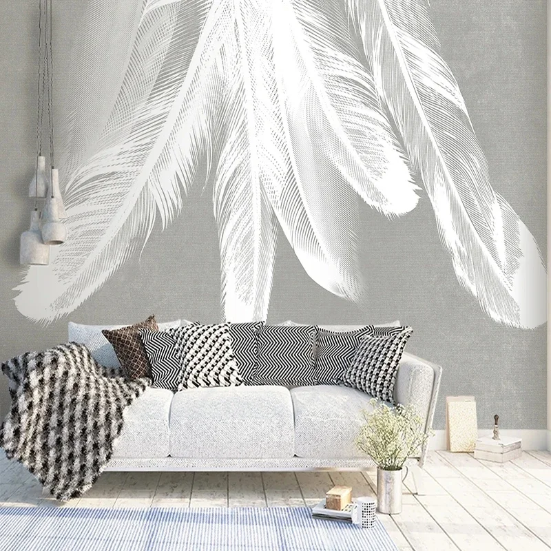 

Custom Any Size 3D Papel De Parede Abstract White Feather Small Fresh Modern Simple Background Wall Decoration Painting Tapety