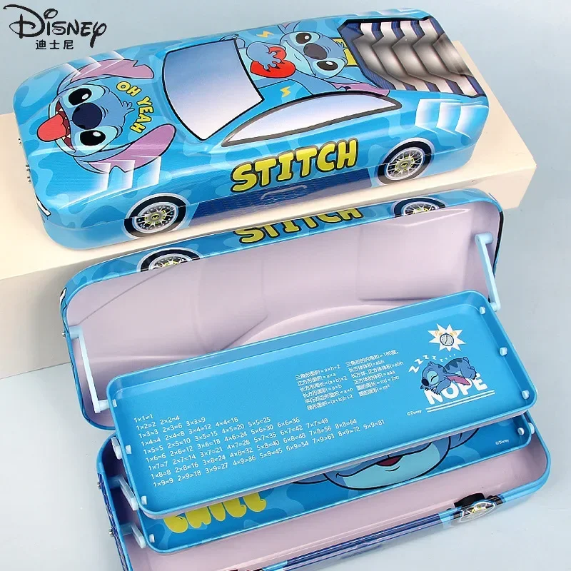 Disney McQueen Stitch Mickey Creative 3D Stereo Spiderman Multi-function  Pencil Case 3-layer Folding Car Stationery Pencil Box