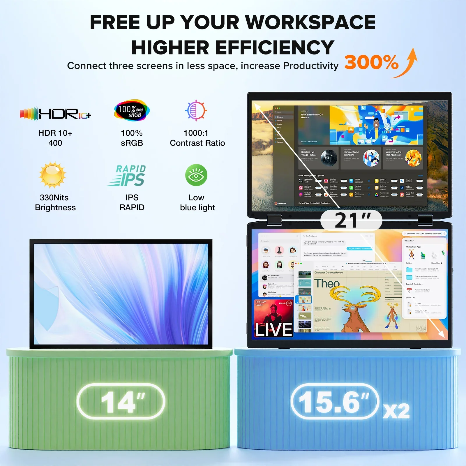 M4 15.6Inch IPS 1080P FHD LCD Dual Screen Portable  Laptop Screen Extender Built-in Speakers Mobile Office Entertainment