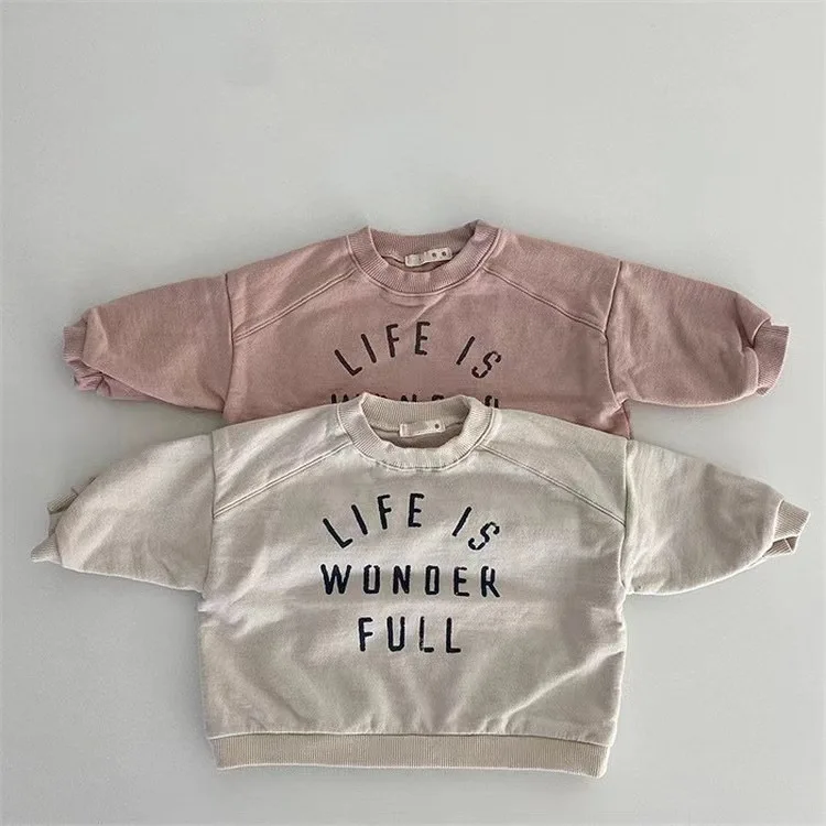 

Korean Style Letter Print O Neck Cotton Baby Hoodies Long Sleeve Casual Streetwear Loose Kids Sweatshirt Unisex