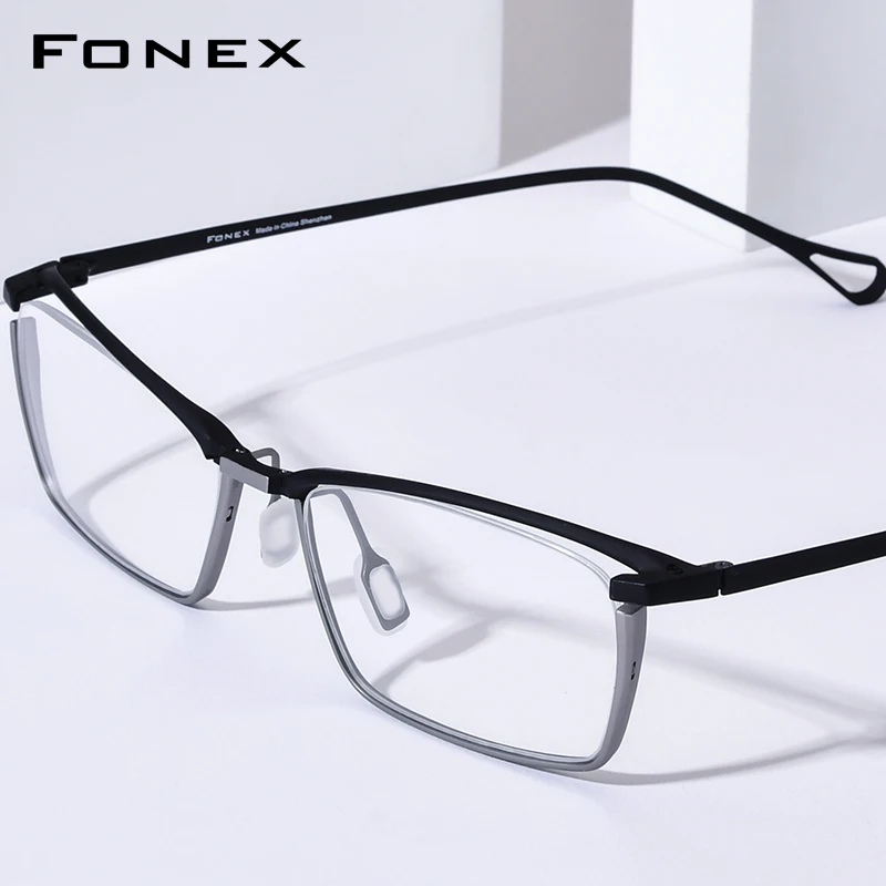 FONEX Pure Titanium Eyeglasses Frame Men Brand Design Square Glasses Japanese Handmade Ultralight High-Quality Eyewear 85819