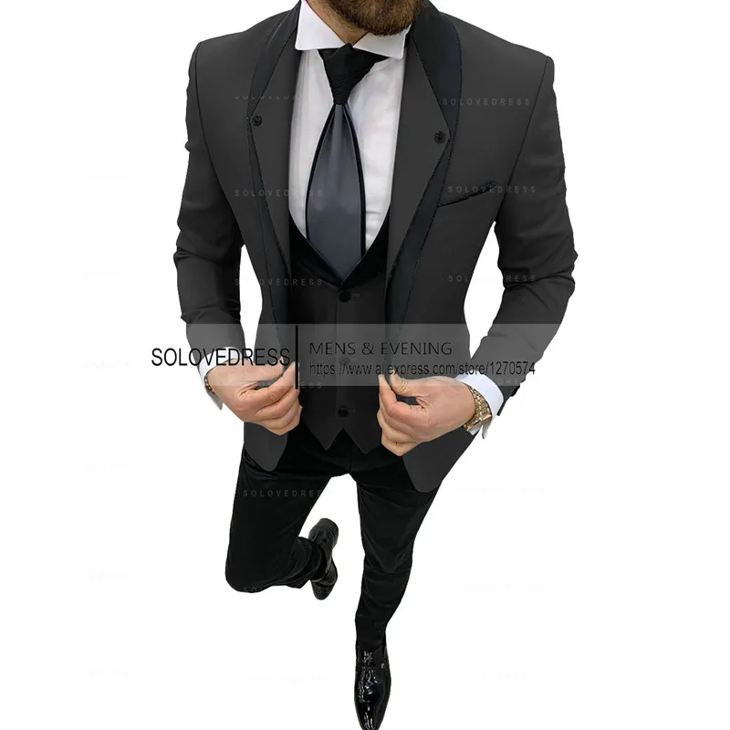 

Men's Three Piece Single Breasted Business Suits Formal Jacket Suits Suitable for Wedding Groomsmen (Jacket+Vest+Pants)