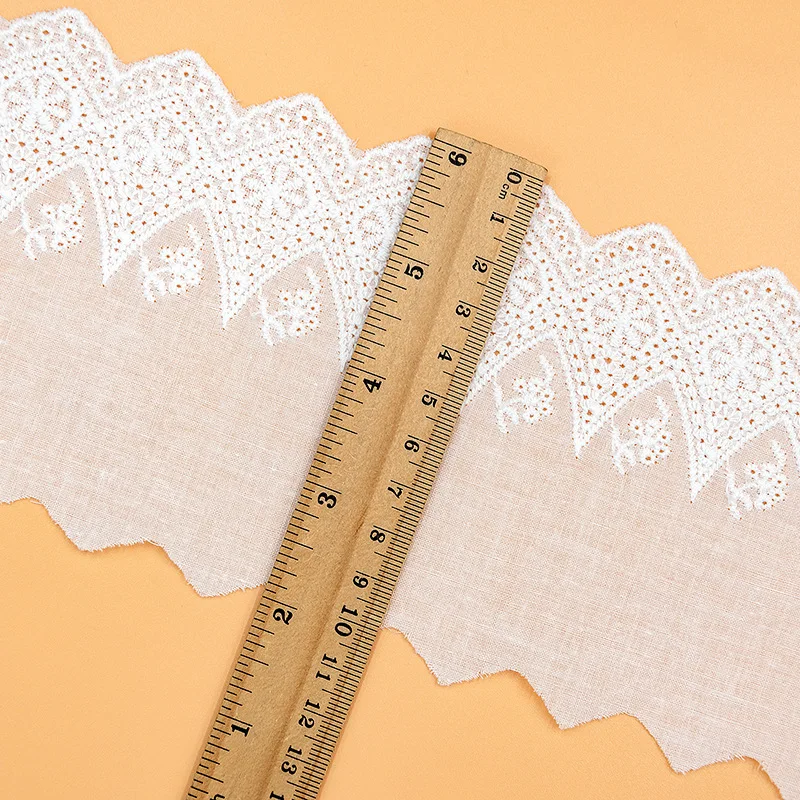 HOT Cotton Embroidered White Clothing Lace Fabric 9.5cm Wide Sewing DIY Trim Wedding Applique Ribbon Collar Cloth Guipure Decor