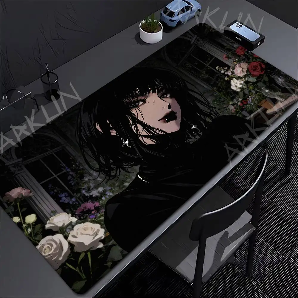 

Black Gothic Girl Mousepad Rubber Cartoon Tablemat Gaming Mouse Pad Keyboard Black Mousemat Desk Mat Office Accessories Carpet