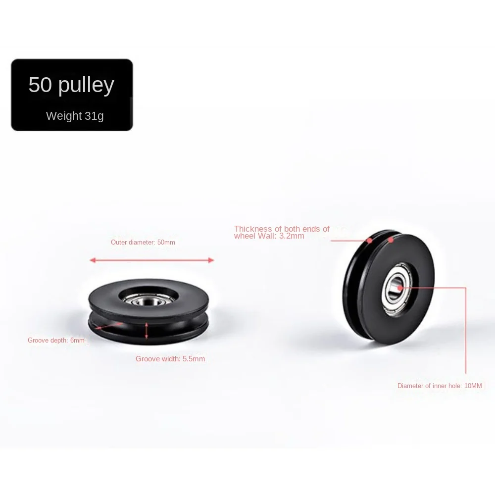 Fitness Equipment Parts Pulley Wheel Cable Machine Part Light Weight Nylon Pulley Good Wear Resistance Black Nylon Bearing