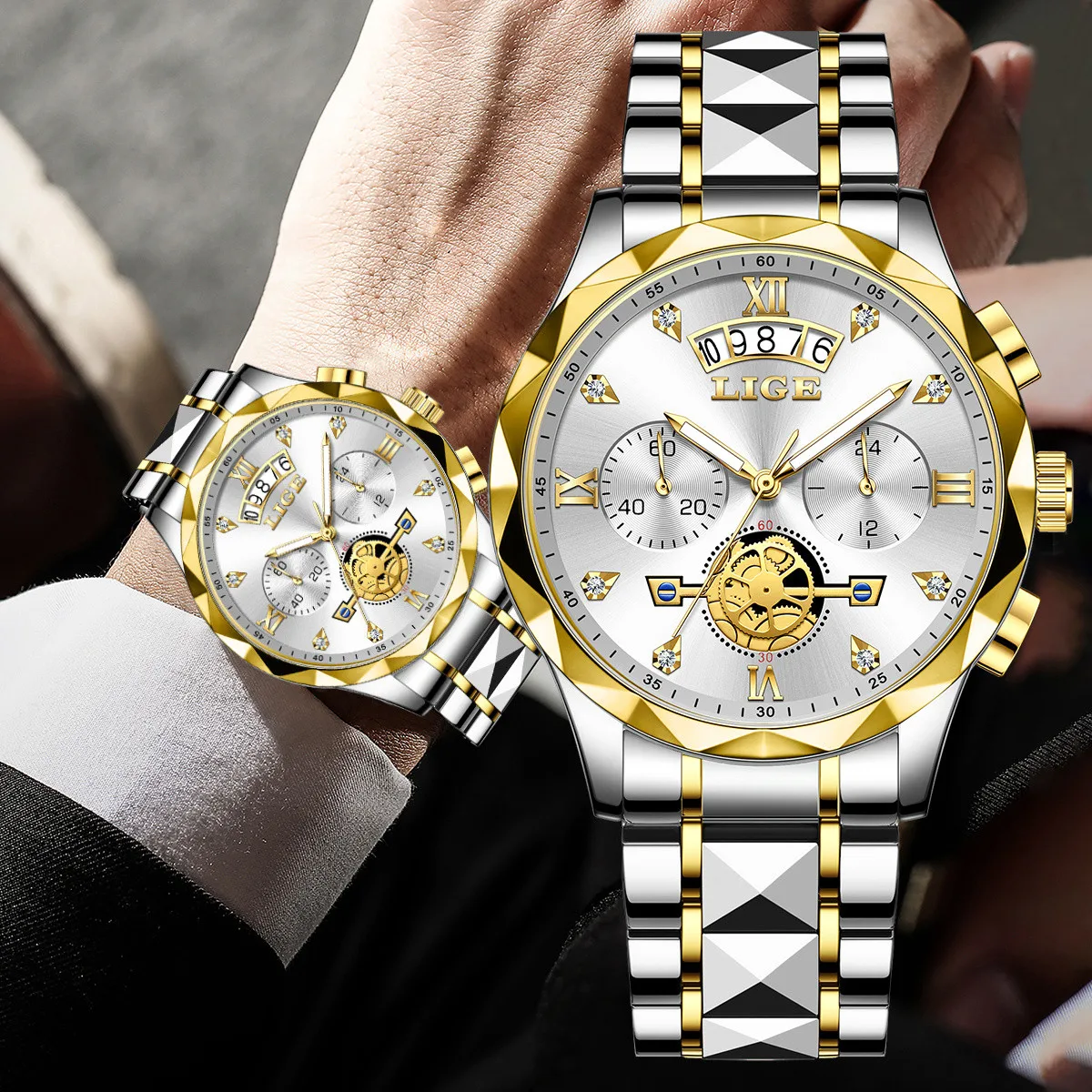 

LIGE New Men Watches Luxury Stainless Steel Business Quartz Watches Fashion Luminous Waterproof Calenda Chronograph Man Watch