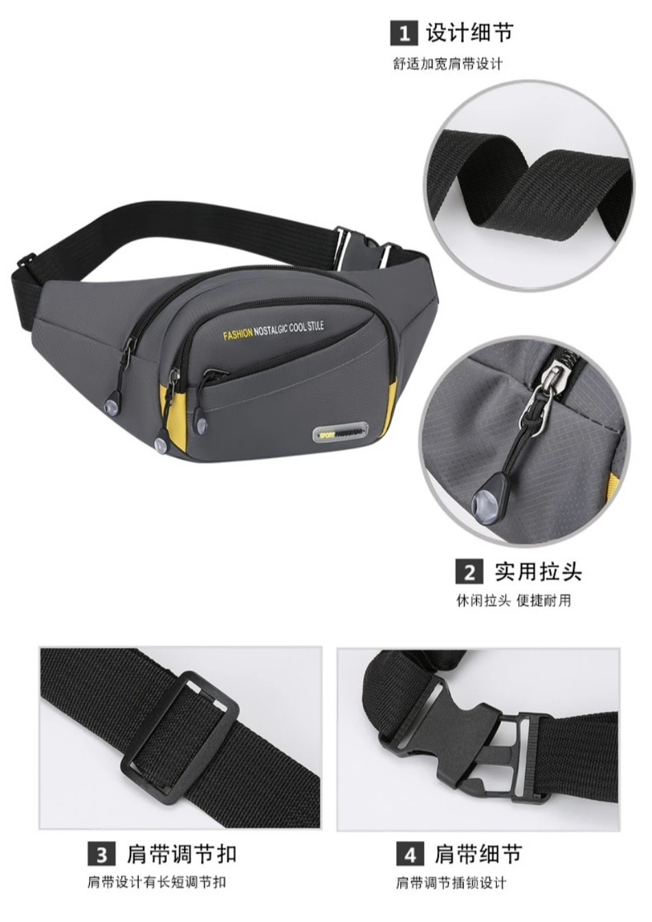 Multifunktionale Outdoor-Sport-Hüfttasche für Herren, große Kapazität, mehrschichtige Umhängetasche, verdickte modische Brusttasche – Detail 15