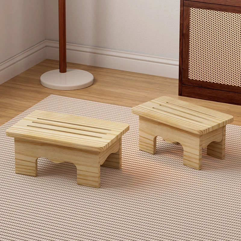 Solid Wood Low Stool Footstool Living Room Office Ottoman Bathroom Toilet Non-slip Wooden Stool