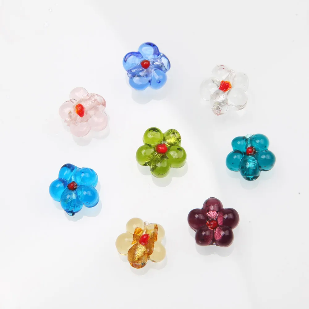 10PCS 15mm Flower Shape Necklace Pendant Glass Beads Charms for Jewelry Making Supplies Bracelet  DIY Handmade  Accessories