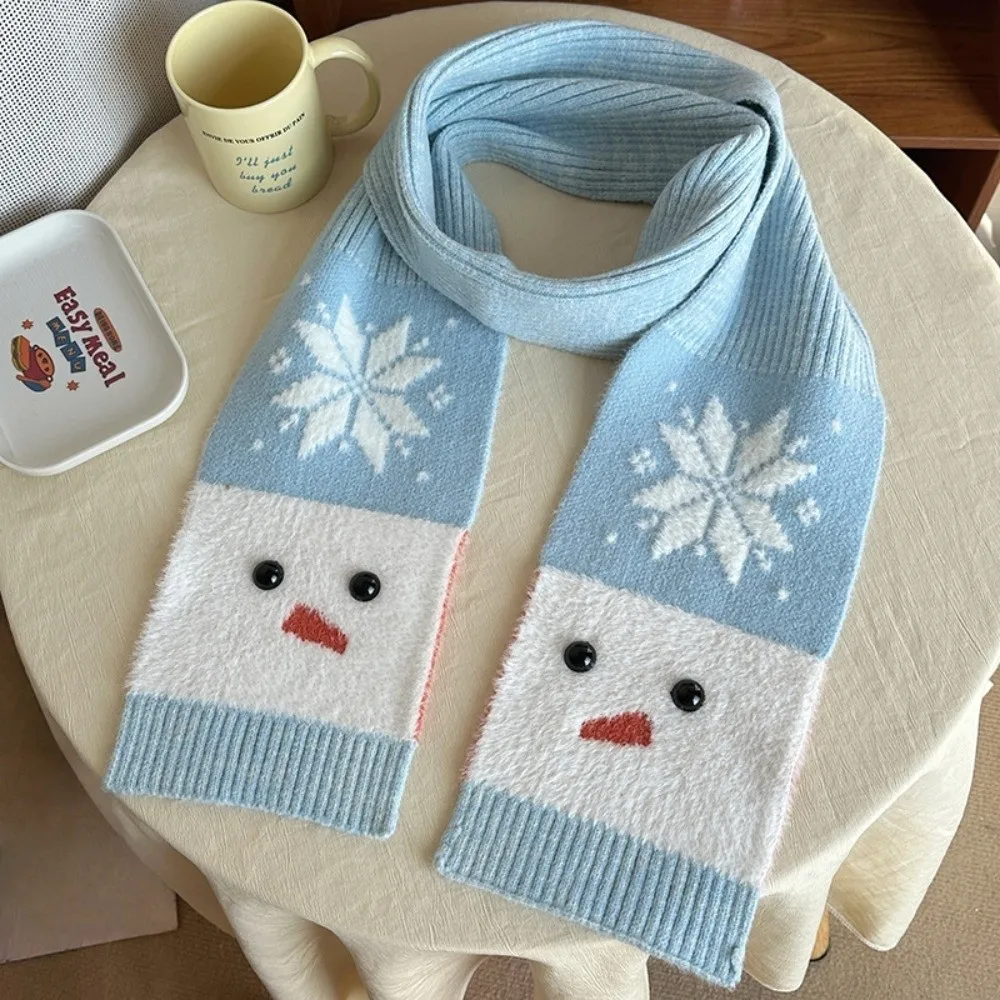 

Trendy Snowflake Snowman Pattern Scarf Lightweight Windproof Cashmere Blend Scarf Warm Korean Style Knitted Shawl Gift