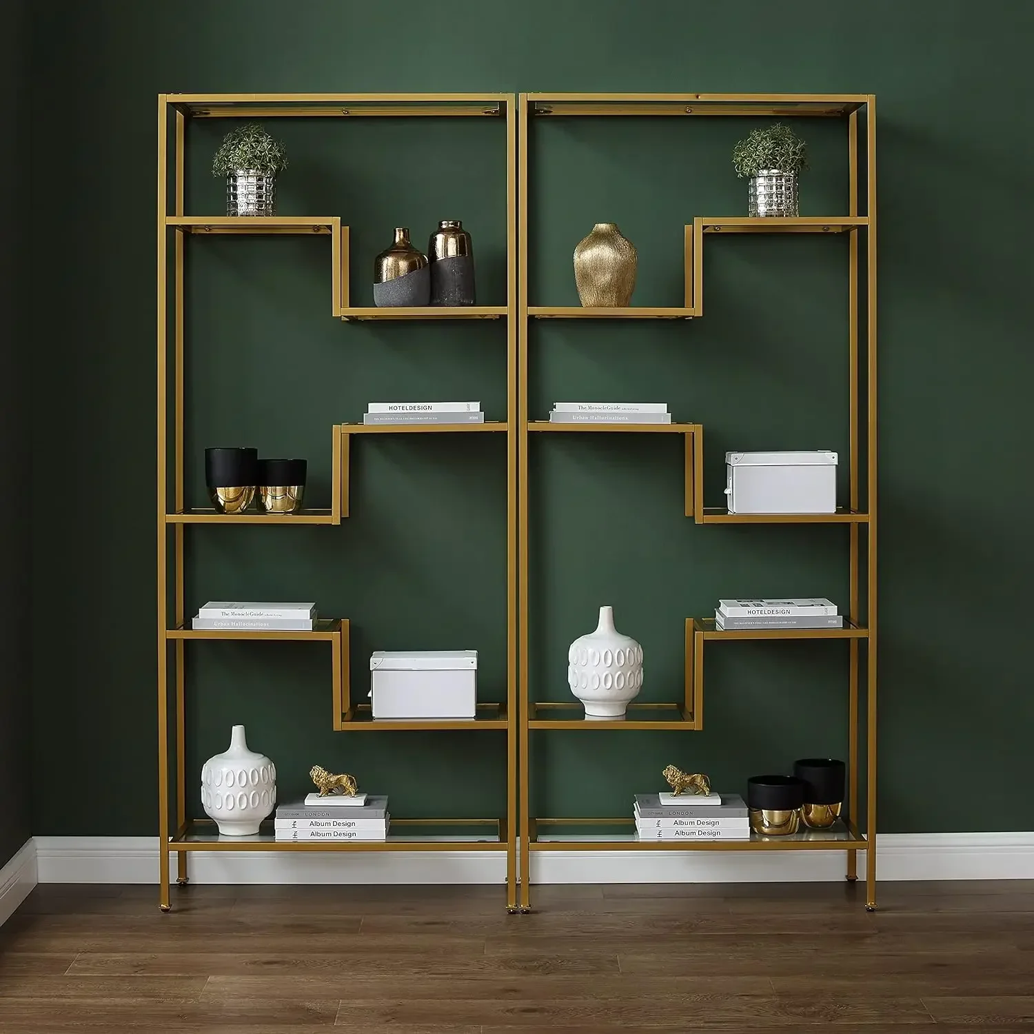 y Furniture Sloane 2-Piece Modern Glass Etagere Set, Gold