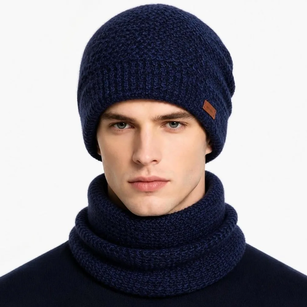 New Thicken Soft Hat Scarf Set Knit Warm Neck Warmer Windproof Coldproof Ear Protection for Women and Men