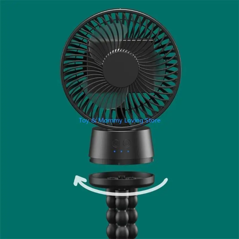 Y1QF مروحة عربة الأطفال المحمولة مروحة كهربائية صغيرة قابلة للفصل مع حامل ثلاثي مرن بإضاءة ليلية لمقعد السيارة أثناء التخييم