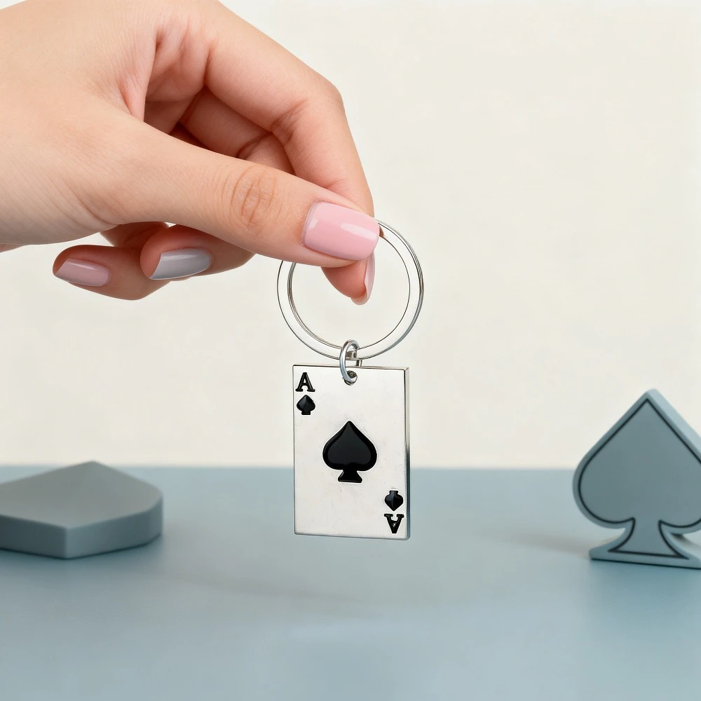 Modische Spielkarten-Schlüsselanhänger Vintage Metall Kreative Texas Poker Spiel Anhänger Schlüsselring für Männer Rucksack Auto Zubehör Geschenke – Detail 1