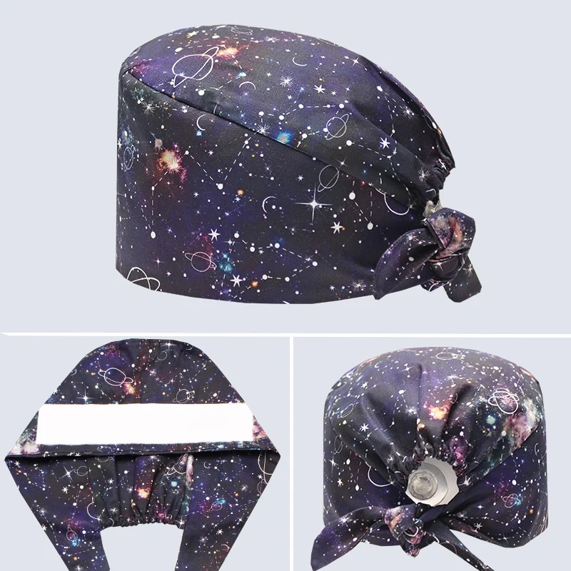 Céu estrelado e espaço Pattern Scrub Cap, Chapéus cirúrgicos, Cabelo comprido, Médicos, Enfermeiros, Hospital, Saúde Trabalho Chapéus, Dentista Caps, M1000