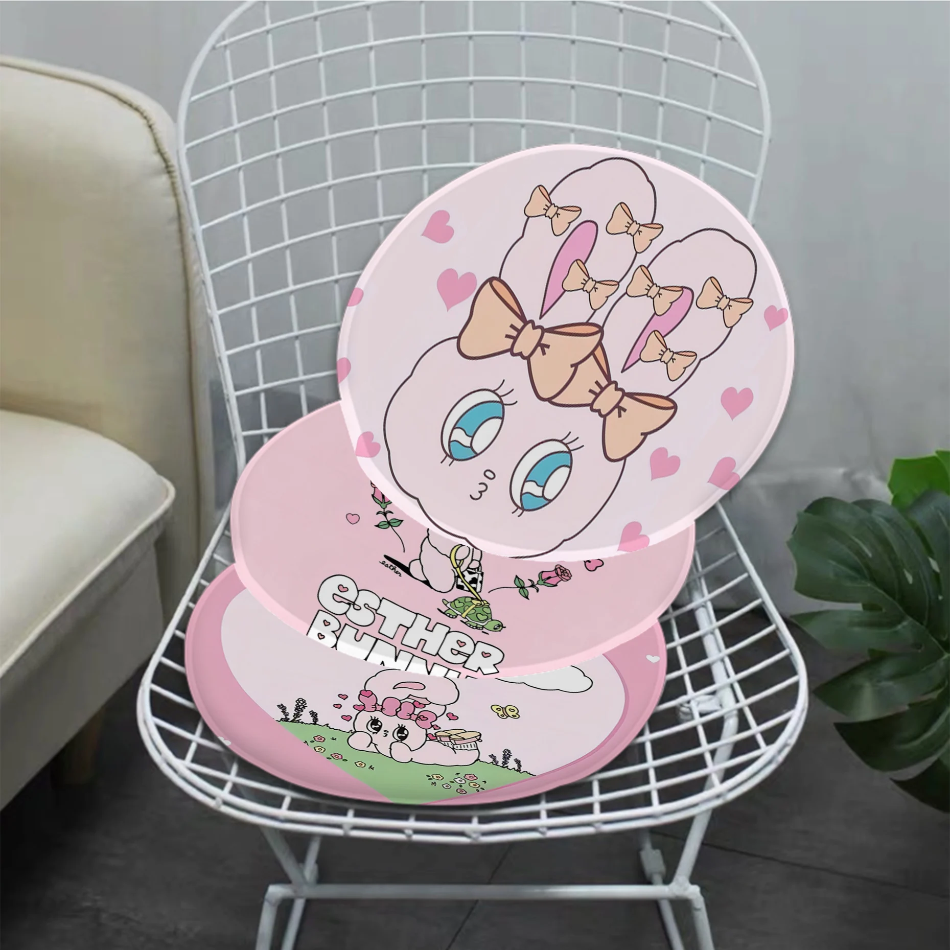 

Cute Pink Esther Bunny Modern Minimalist Style Seat Pad Household Cushion Soft Plush Chair Winter Office Bar Sofa Decor Tatami