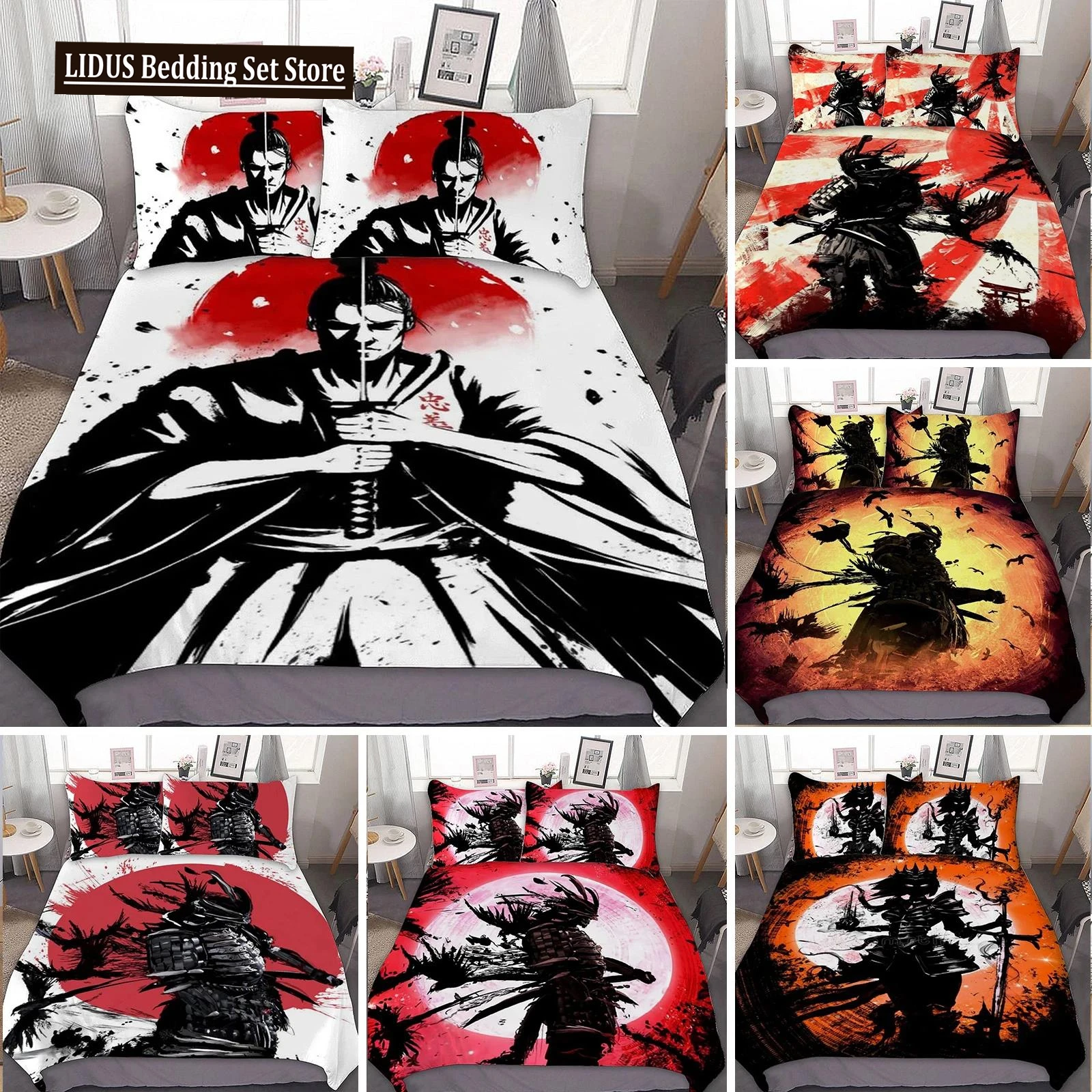 

Tokyo Samurai King Queen Duvet Cover Japanese Style Bedding Set Asian Japanese Bushido Culture 2/3pcs Polyester Quilt Cover