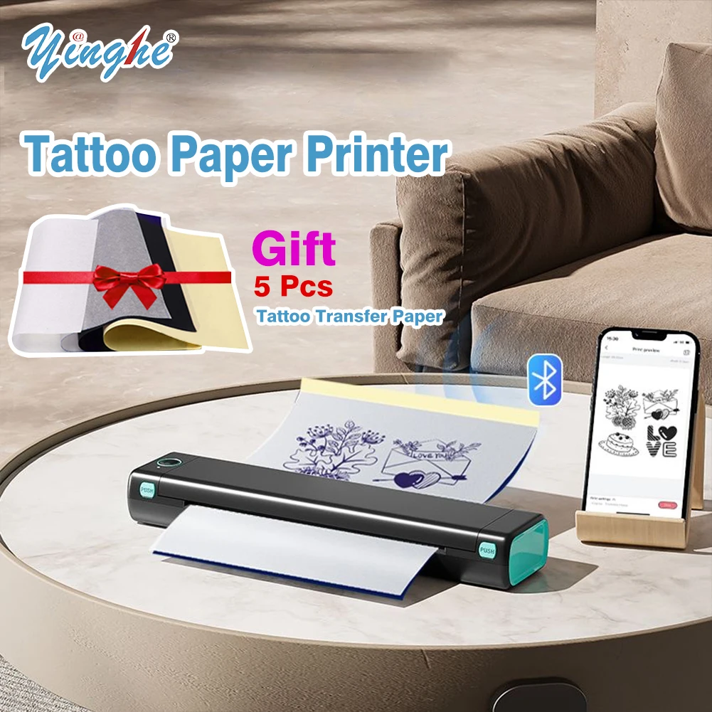 Bluetooth Thermal Tattoo Paper Printer Wireless Tattoo Transfer Machine  Inkless Tattoo Stencil Transfer Compatible Phone & PC