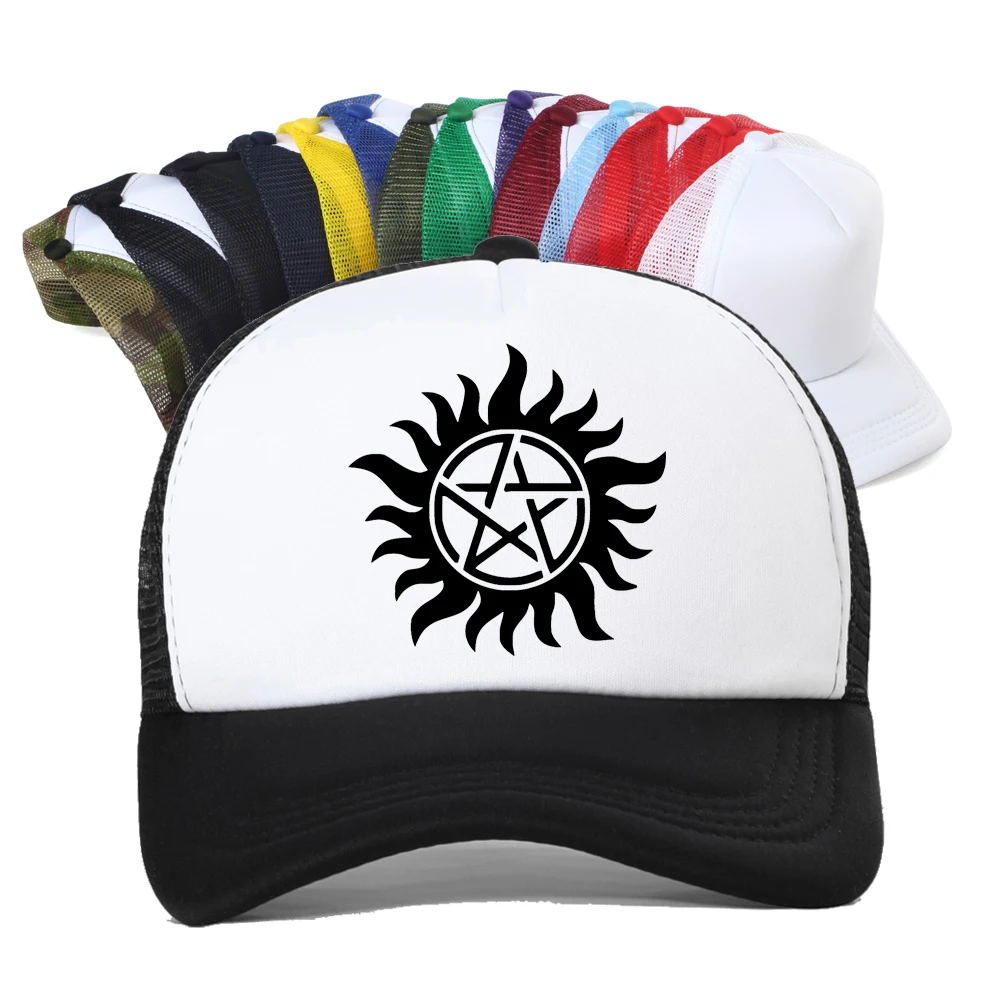 

Supernatural Winchester Brothers Funny Baseball Cap Man Women Summer CrossFit Mesh Breathable Snapback Trucker Hat