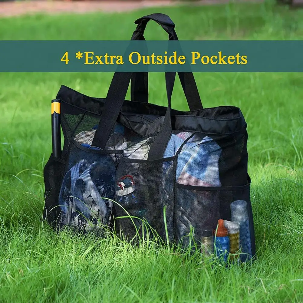 

Многоразовая спортивная сумка, вместительная пляжная сумка с несколькими карманами, устойчивая к разрыву сетчатая застежка-молния для хранения с защитой от песка