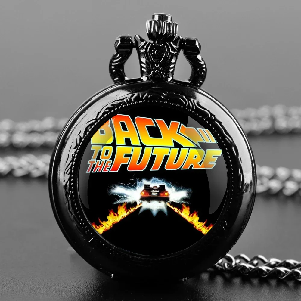 De volta para o futuro relógio de bolso cúpula de vidro legal com corrente vintage masculino feminino colar pingente relógio presentes das crianças lembranças