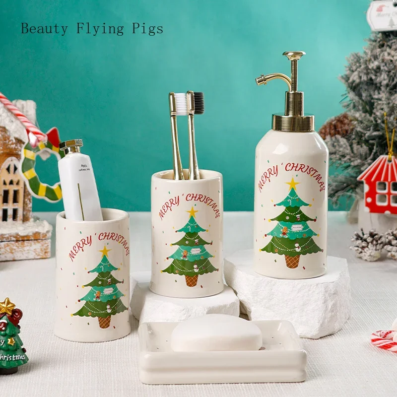 1 set of handmade ceramic creative Christmas bathroom mug set bathroom toiletries accesorios baño  toothbrush cup