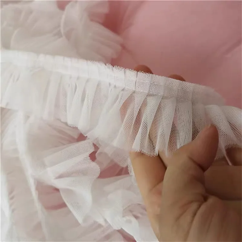 5CM Wide Double Layers 3D Pleated Mesh Lace Fabric Ruffle Trim Embroidered Collar Ribbon Sewing Clothing Skirt Splicing Material