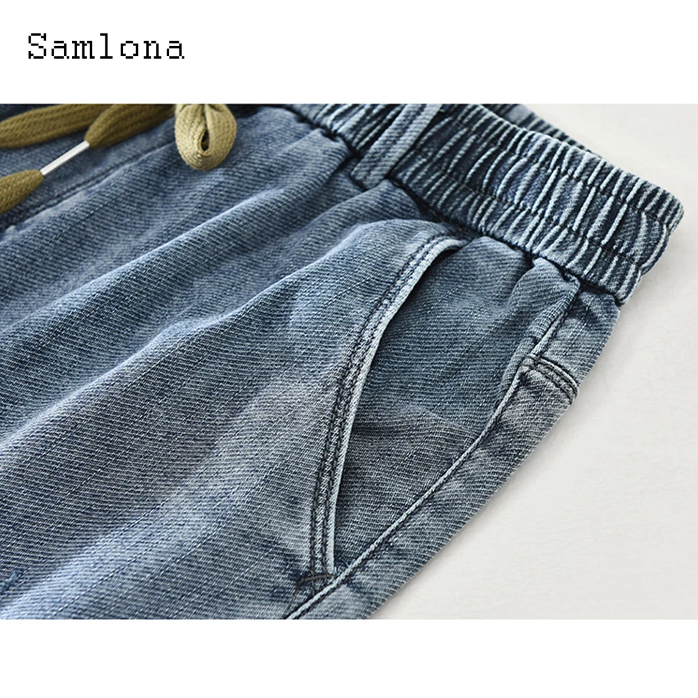 Samlona Men Latest Demin Shorts 2022 Summer New Sexy Lace-up Shorts Plus size Male Fashion Ripped Demin Short Pants Grey Blue