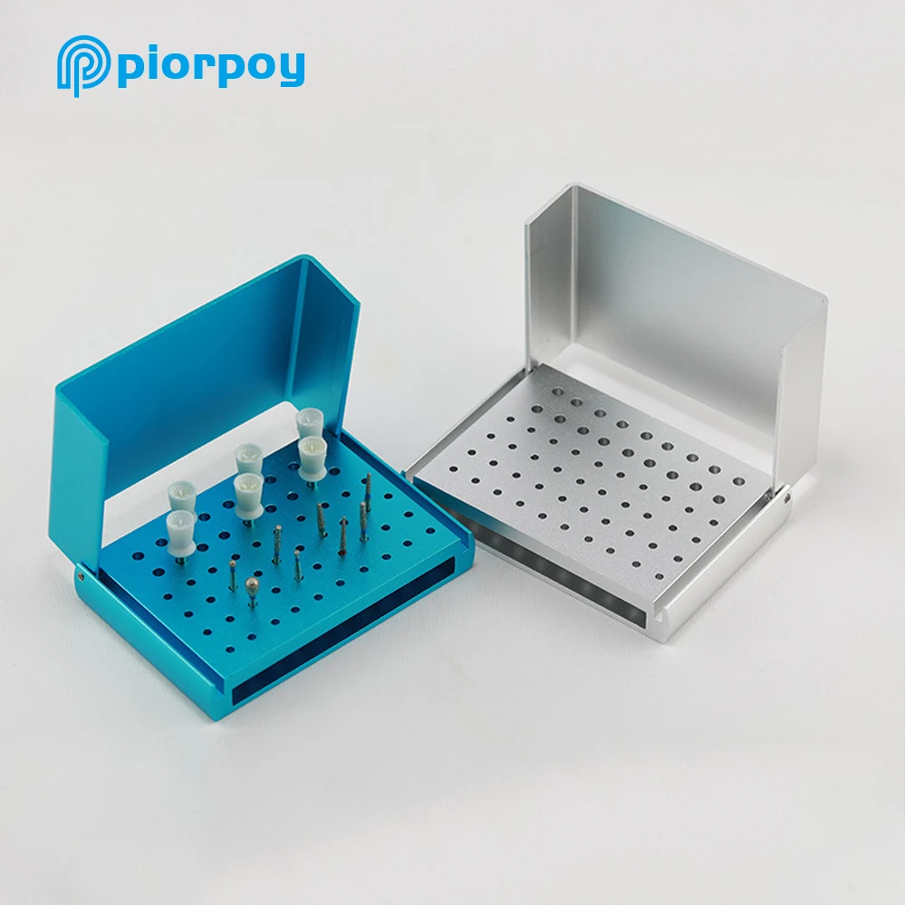 PIORPOY Dental 58 Holes Burs Holder Disinfection Box Dentistry High and Low Speed Handpiece Drills Block Dentist Lab Tools