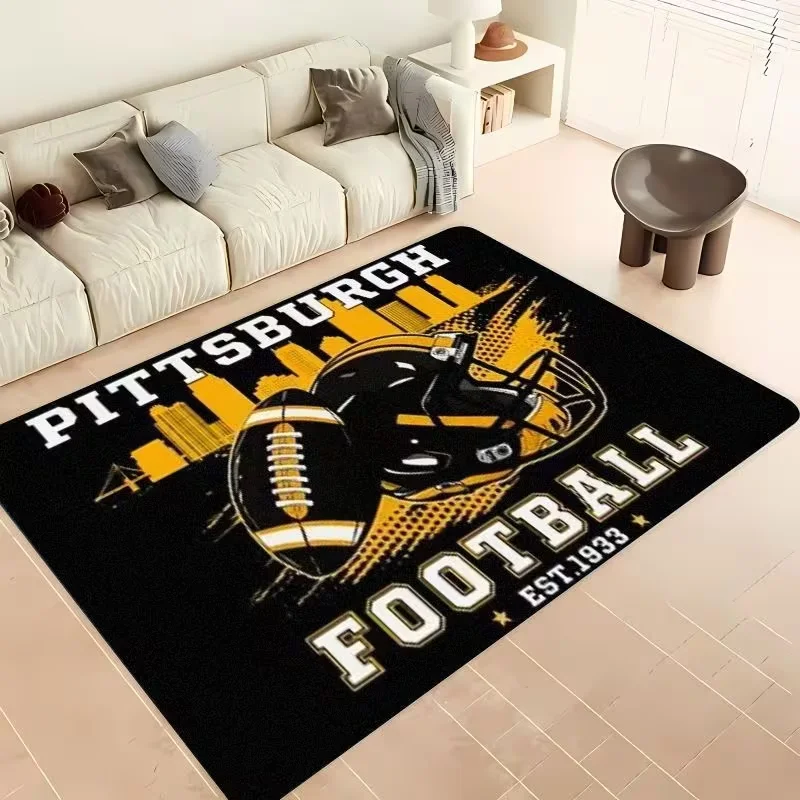 2D Flat Pittsburgh Football Theme Doormat, Featuring a Classic Black Background with Yellow and White Color Scheme, Printed