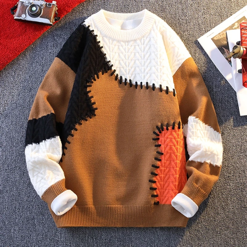 4XL-M New Fall Winter Fashion Sweater Mens High End Luxury Knit Pullover Men Sweaters Korean Harajuku Thick Warm Streetwear