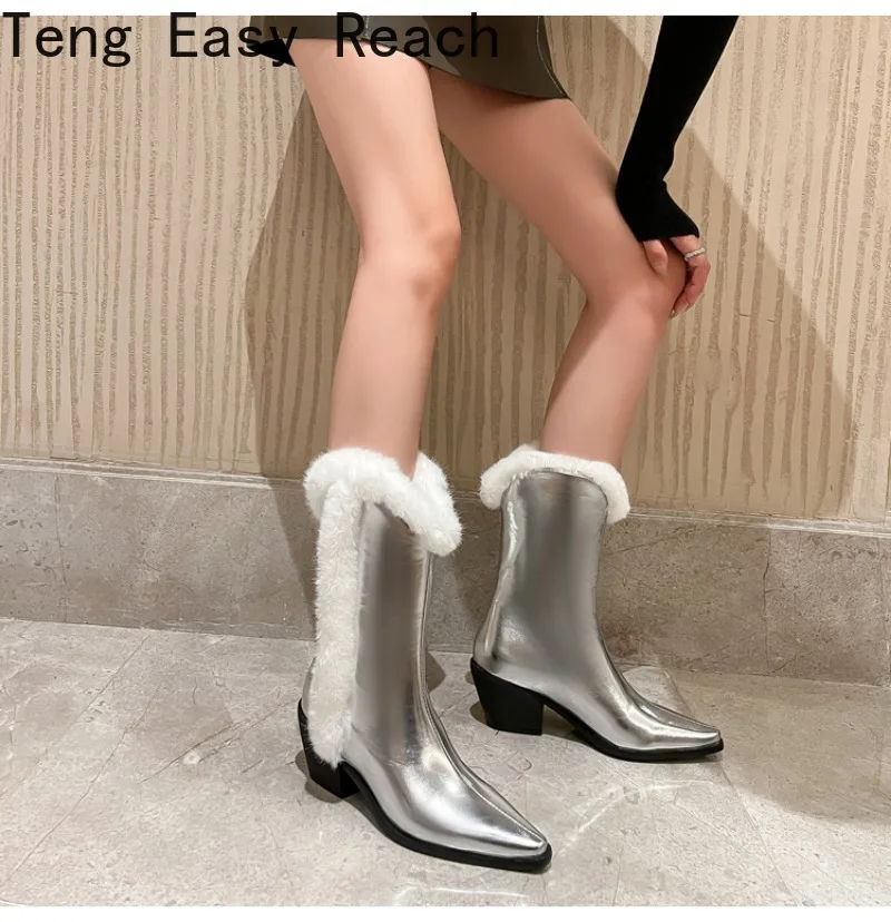 Fashion New Cowboy Cowgirls Western Knee High Boots Embroidery Metalic Women's High Boots Pointed Toe Design Knight Boots